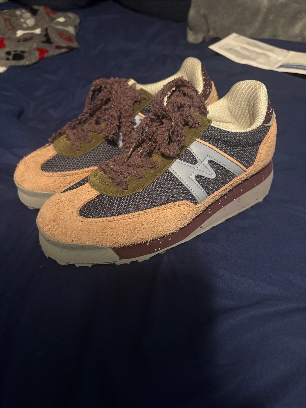 Kids Retro Suede & Mesh Sneakers - Brown/Olive